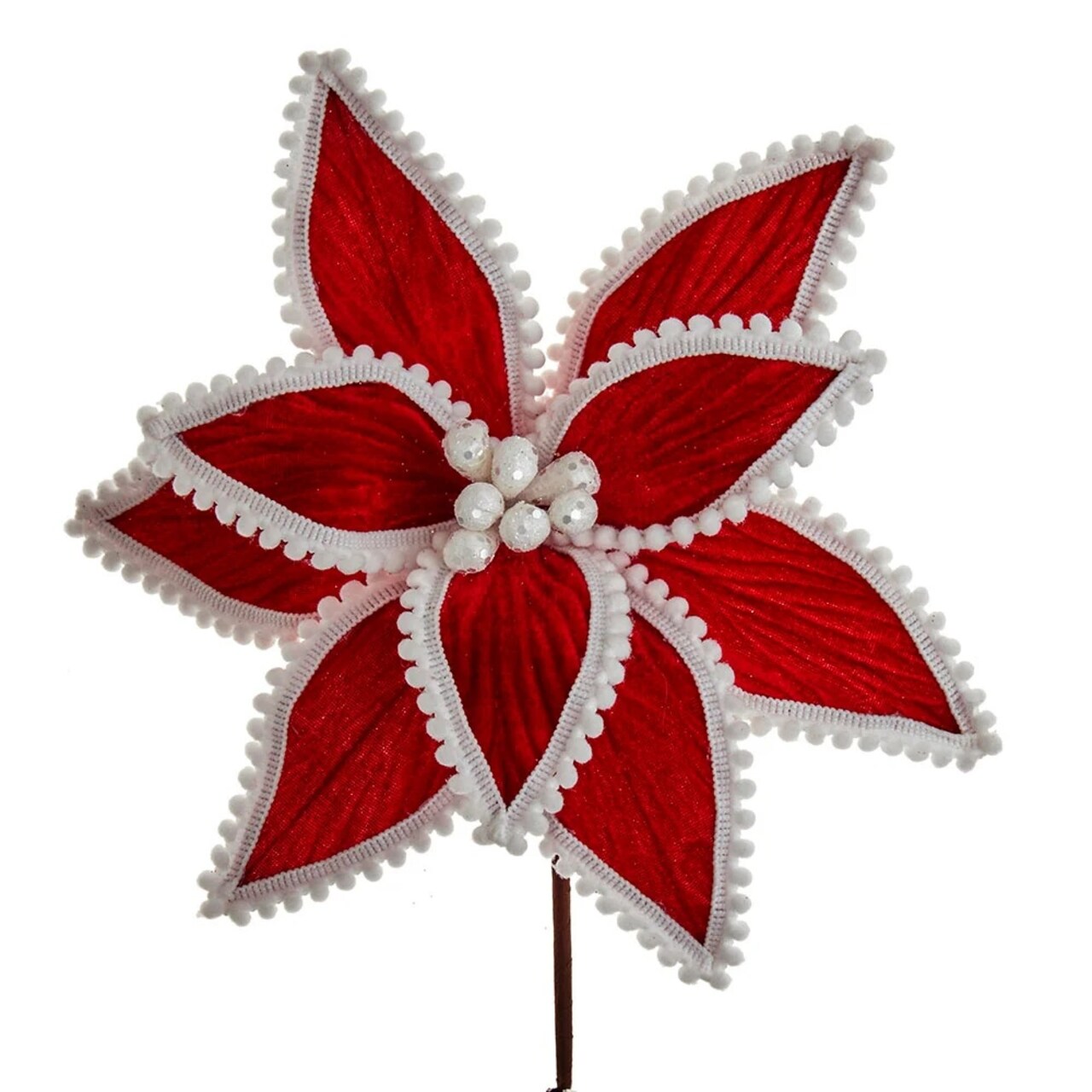 KSA Pack of 24 Red and White Velvet Poinsettia Christmas Picks 35.25"